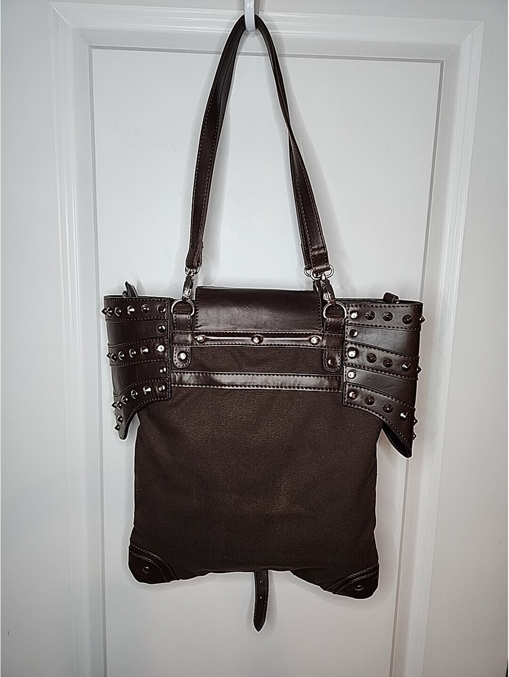 Restyle Brown Studded Bag Armor Steampunk Goth Rocker Medieval Purse Bag NWT - Picture 6 of 9